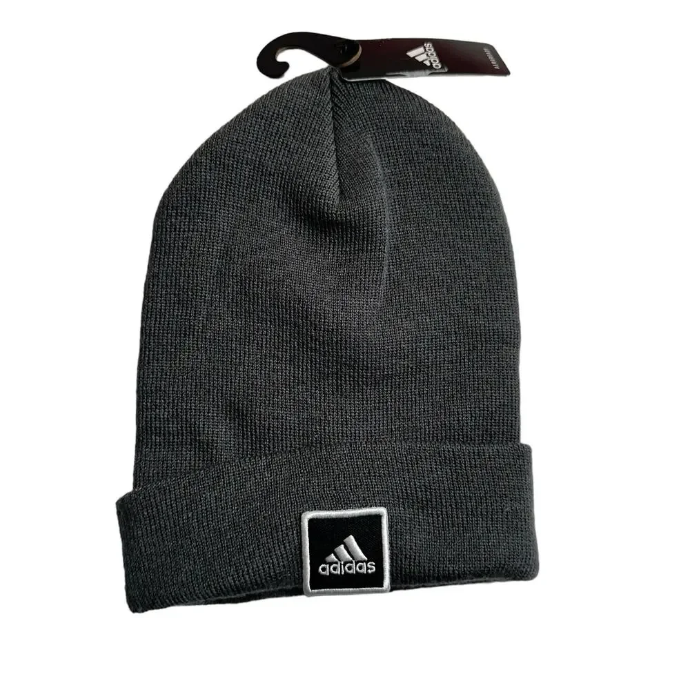 NWT Adidas Mens Wide Cuff Fold Logo Beanie Dark Gray One Size